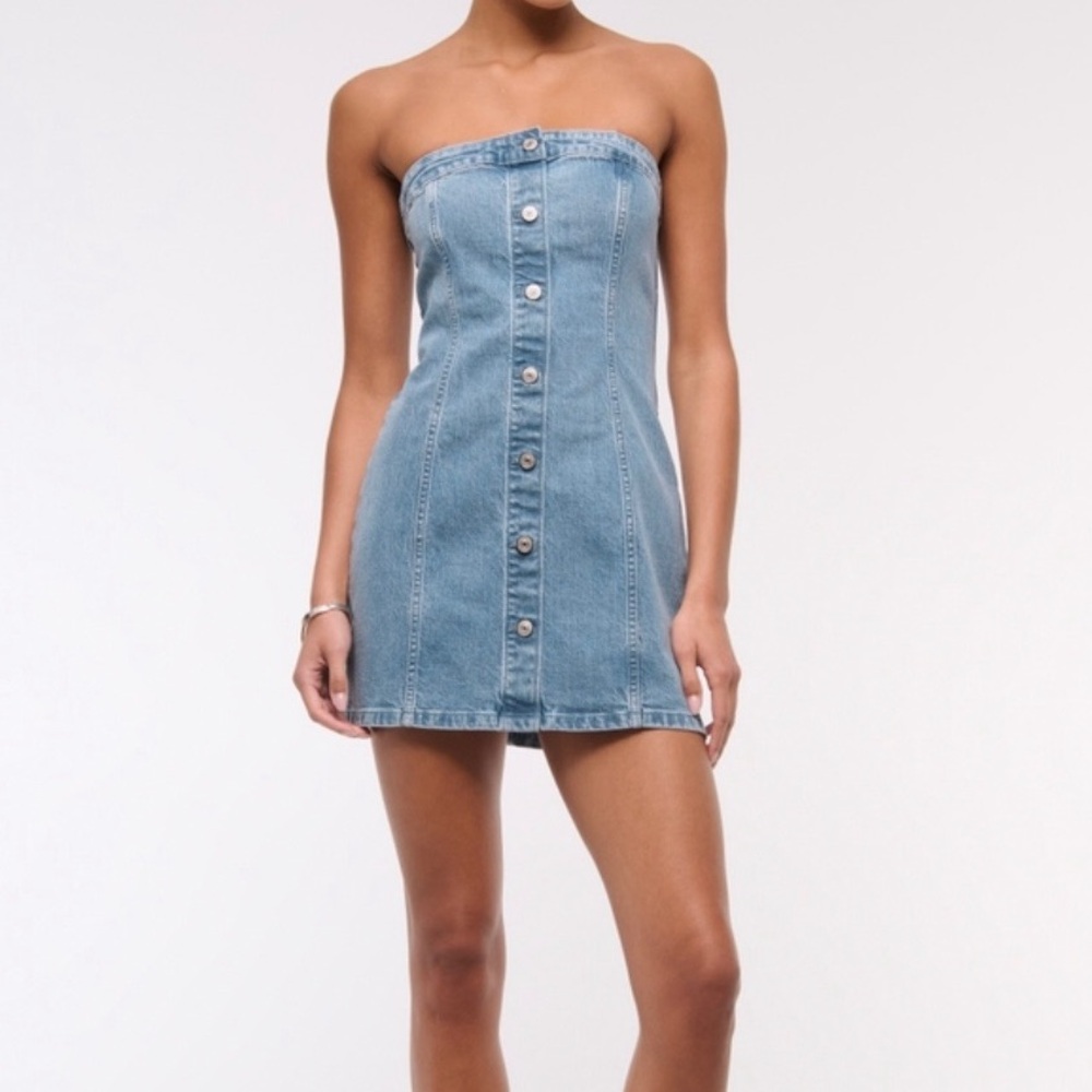 Denim Strapless Button-Down Dress